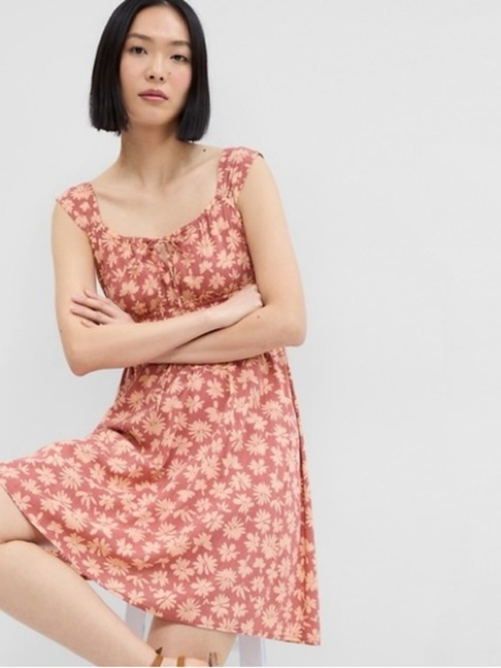 GAP Women’s Mauvy Pink & Peach Floral Print Cotton Blend Dress Size Small
